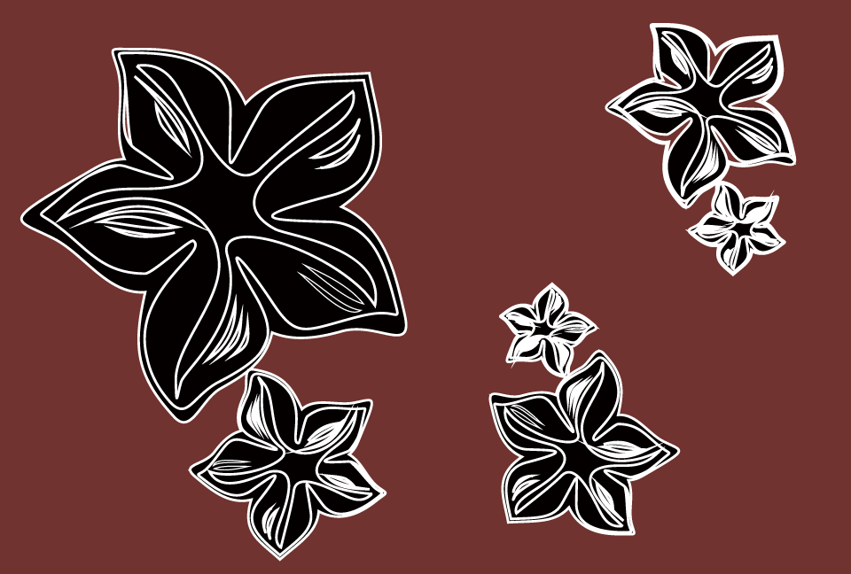 黒色の花のシルエットの赤茶色の背景素材