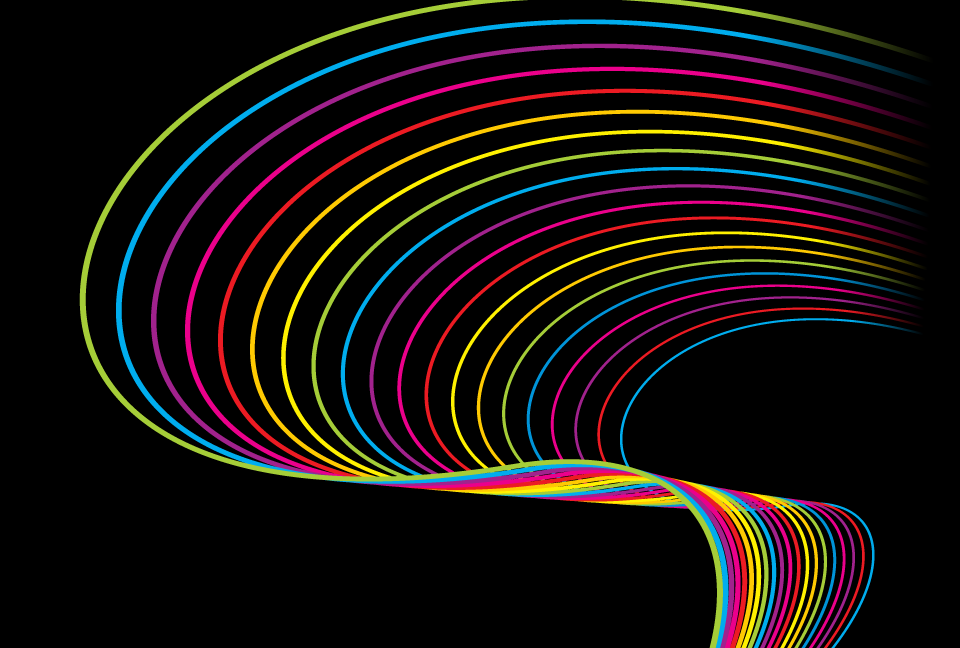 虹色の線を曲線的に描いた背景素材