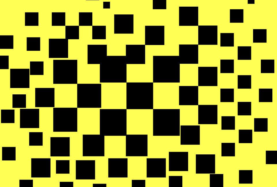 黒色の四角をランダムに並べた黄色の背景素材