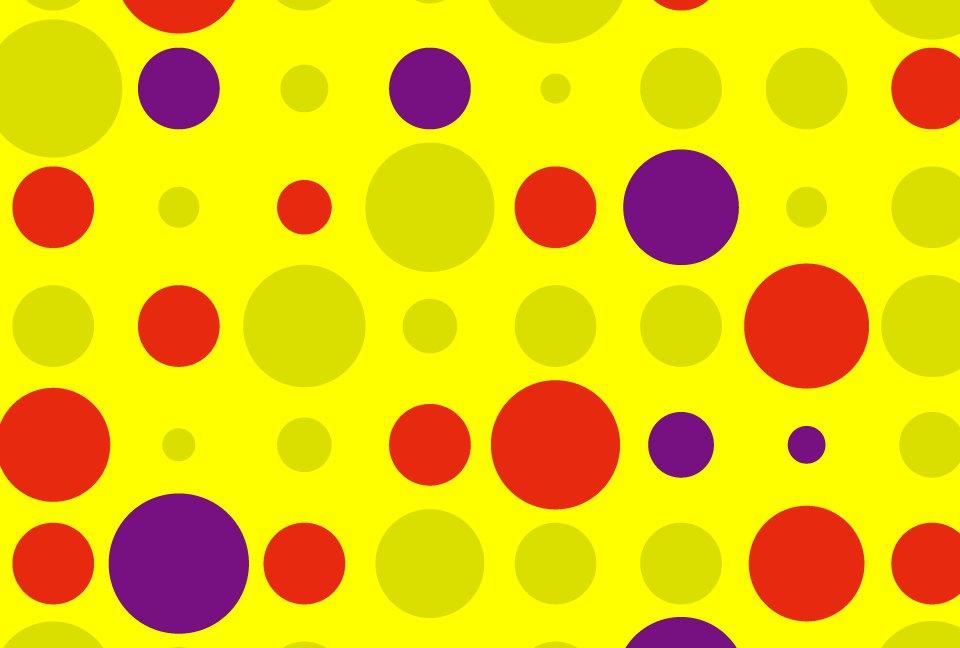 赤・紫の円を適当に並べた黄色の背景素材